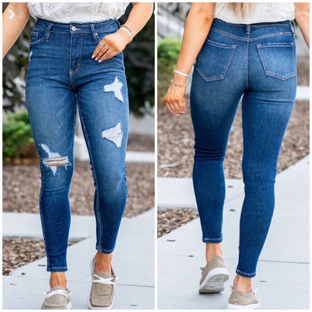 Kancan Dark Wash Mila High Rise Distressed Edge Skinny Jeans Size 27